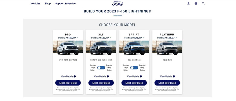 Screenshot Ford.com F-150 Lightning Price
