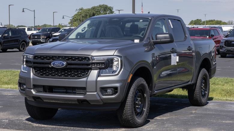 A Carbonized Gray Ford Ranger on a dealership lot
