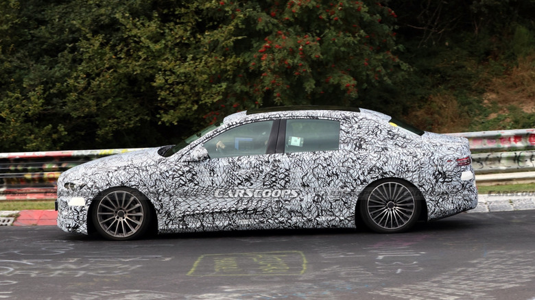 Spy shots of a Mercedes E-Class Electric prototype at the Nurburgring