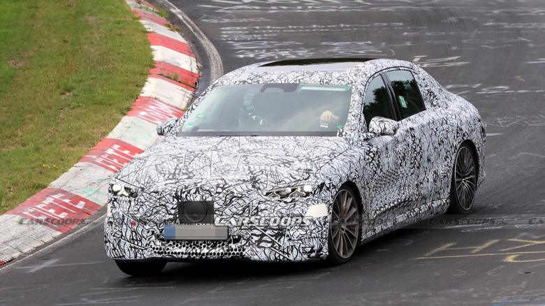Spy shots of a Mercedes E-Class Electric prototype at the Nurburgring