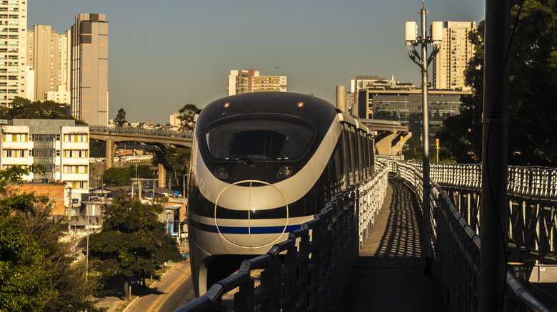 A BYD SkyRail monorail train in Sao Paulo, Brazil