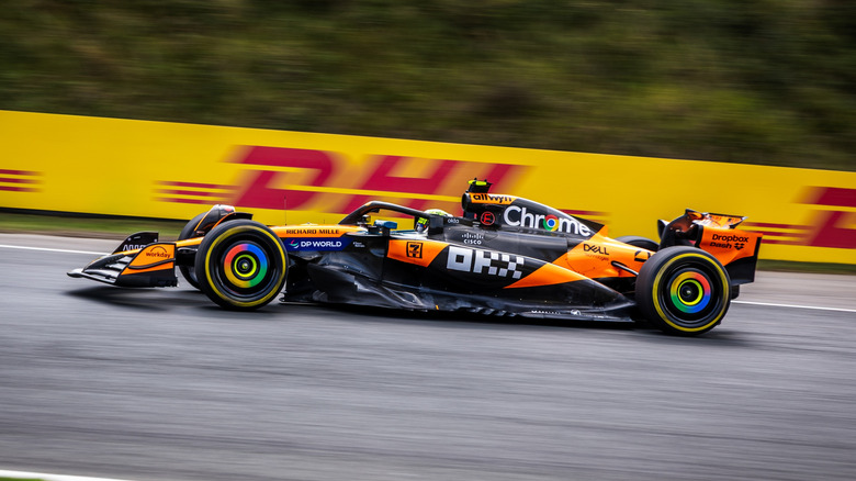 A McLaren Formula 1 car during a race