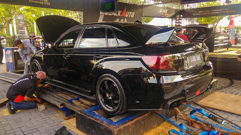 A WRX STI on a dyno