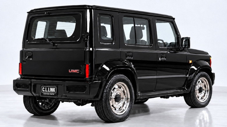 A rear-three quarter of the Typhoon-inspired Suzuki Jimny