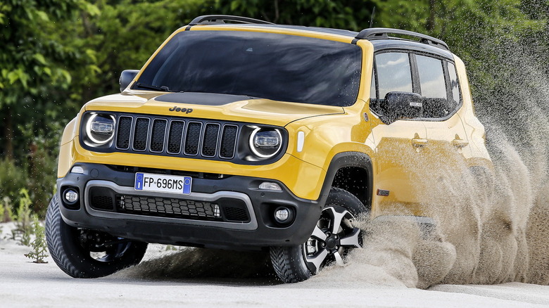 A yellow 2021 Jeep Renegade in Europe