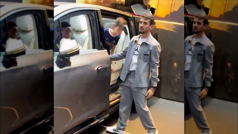 A still from a video showing a child crashing a Mercedes VLE van