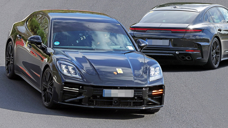 A prototype of the upcoming facelifted Porsche Panamera without any camouflage.
