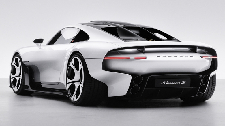 A rear three-quarter view of the Porsche Mission S