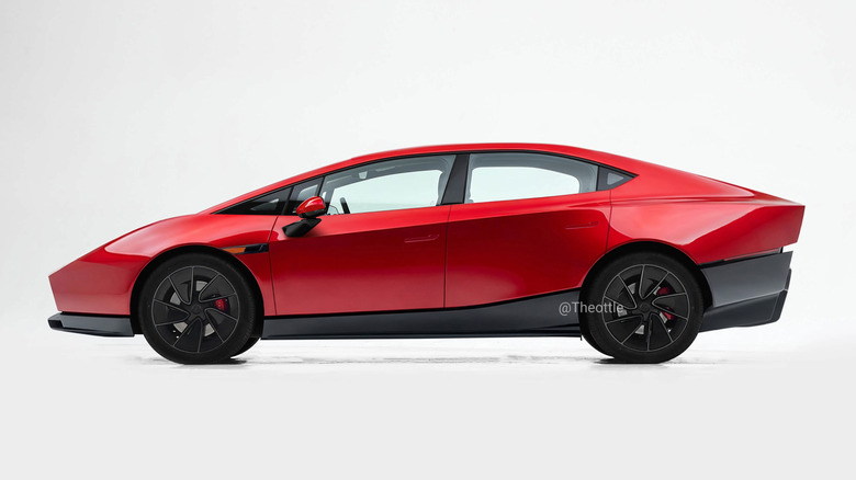 A side rendering of the Tesla Roadster-inspired sedan based on the Hyundai Ioniq V.