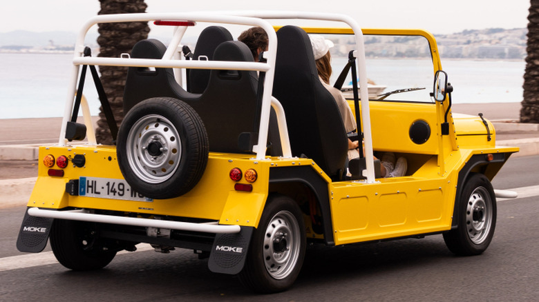 A rear three-quarter view of the new Moke Mk2