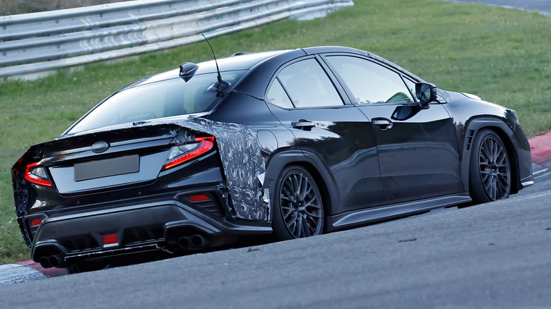 The rear of Subaru's mystery WRX prototype at the Nurburgring