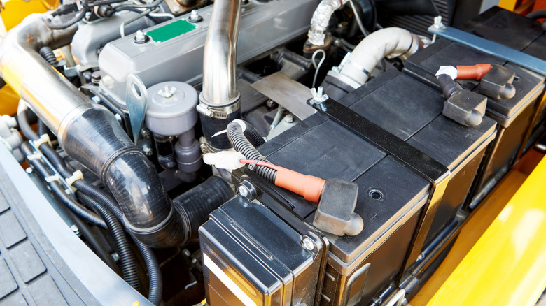 A diesel engine with two batteries connected