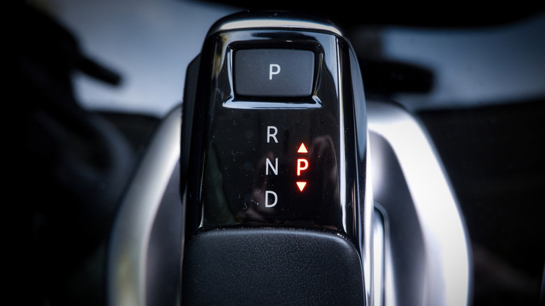 Close-up shot of a modern automatic transmission shifter