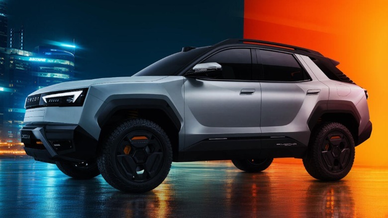 The Omoda X in sci-fi blue and orange lighting