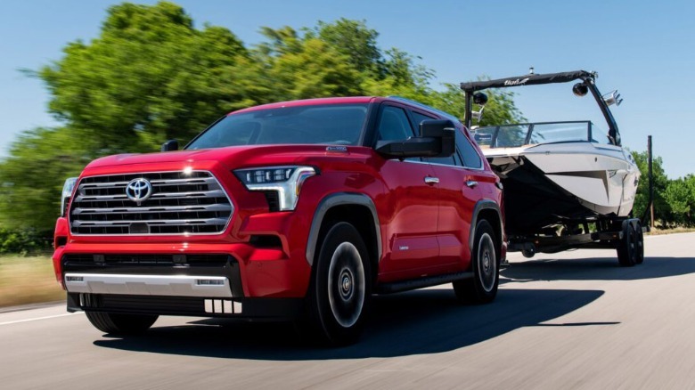 Toyota Sequoia towing a boat on a trailer