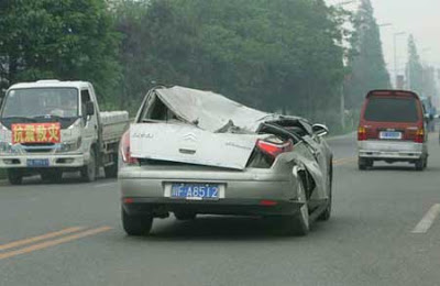  Squashed Citroen C-Triomphe Makes it out Alive from Chinese Earthquake