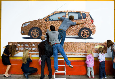  Chevy Creates World’s First Billboard Made from Pennies, By-passers Strip it Clean