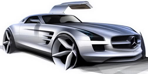 Mercedes Benz Sls Amg Gullwing Official Sketches And First