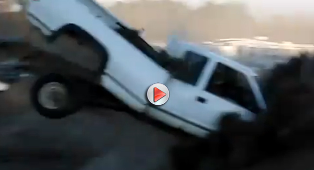  Jump Fail: Chevy Silverado Flies Right Into Dirt Ramp [Video]