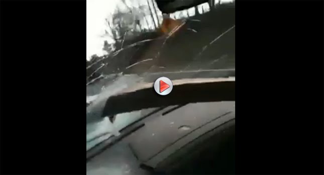  VIDEO: Driver Gets the Fright of his Life when Wooden Plank Impales Car’s Windshield