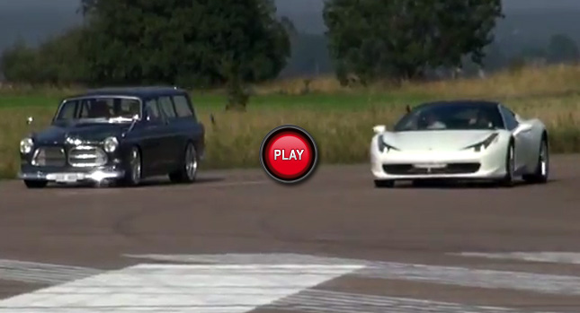  Video: Hotted up 1967 Volvo Amazon Kombi Plays Around with Ferrari 458 Italia