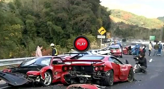  Colossal Supercar Pileup in Japan Destroys Eight Ferraris, Three Mercedes and a Lamborghini
