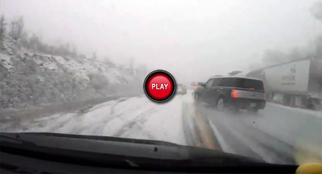  Watch a Mitsubishi Lancer EVO hit Black Ice and Almost Crash in West Virginia Pile Up [NSFW]