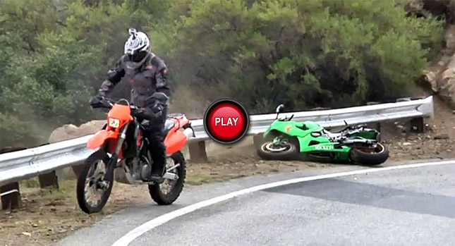  Suzuki GSX-R Rider Does the Ninja Flip Over Guardrails at Mulholland Drive