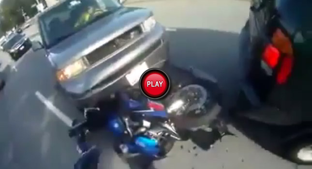  Motorcyclist Gets a Nasty Surprise from Scion xB Driver
