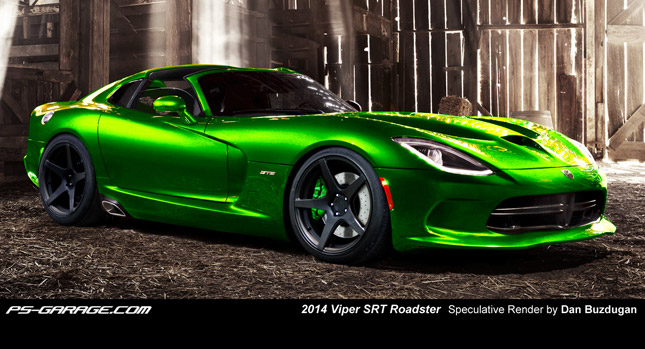 13 Srt Viper Gts Loses Part Of Its Top And Gains A Limey Green Shade In New Rendering Carscoops