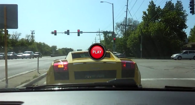  Lamborghini Gallardo Driver Revs, Loses it, gets Wedged Between Two Cars, All in Chicago