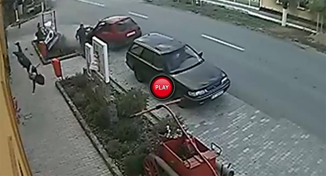  Motorcyclist Comes too Fast Around the Corner and Rams a Parked Car