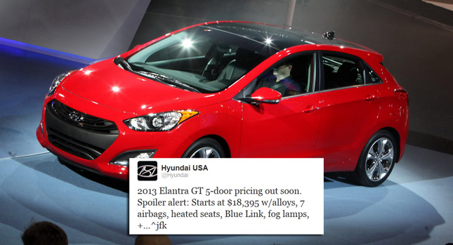  Hyundai Tweets Pricing of 2013 Elantra GT 5-door, Starts at $18,395