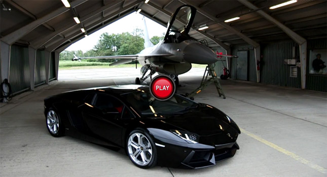  Lamborghini Aventador LP700-4 Challenges an F-16 Fighting Falcon to a Drag Race