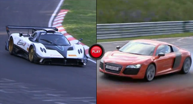  The Uninspiring Silence of an Audi R8 e-Tron vs The Screaming Sounds of a Pagani Zonda R at the 'Ring