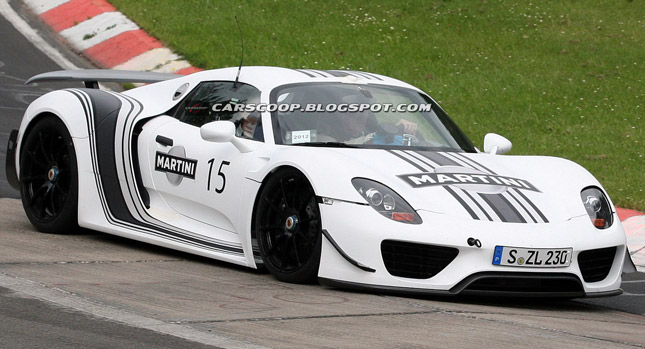  Spy Shots: Porsche 918 Spyder Wears its Martini Outfit and Goes for a Spin on the 'Ring