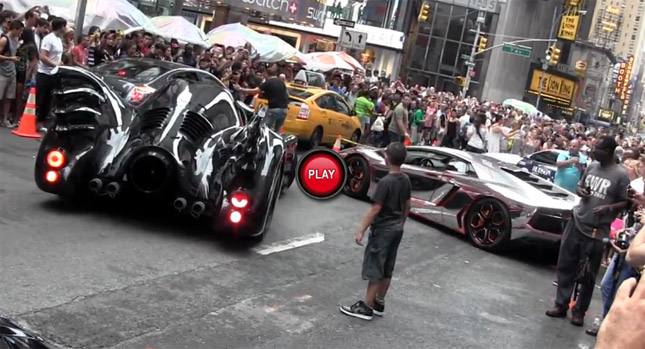  Chrome Lamborghini Aventador, Viper ACR and Batmobile Assemble at Times Square