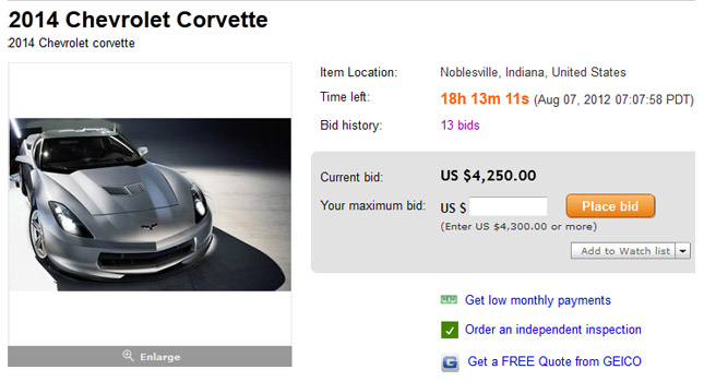  eBay Seller Accepting Deposits on…2014 Chevrolet Corvette C7