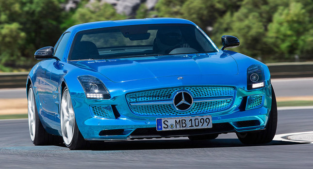  Mercedes-Benz’s Striking Blue SLS AMG Coupé Electric Drive Priced Close to Half a Million Euros
