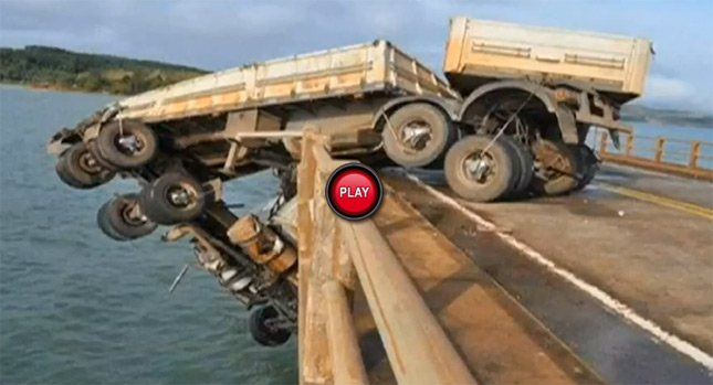  Brazilian Truck Driver Crashes and Dangles Over a Bridge, By Passers Come to Help with a Rope