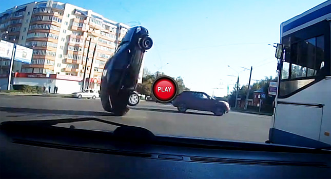  Watch a Ford Focus do a 180-Degree Flip after Getting Caught on a Trolley Wire!