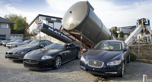  Oops…Large Crane Falls and Crushes Rare Jaguar XKR-S and BMW 6-Series Coupes