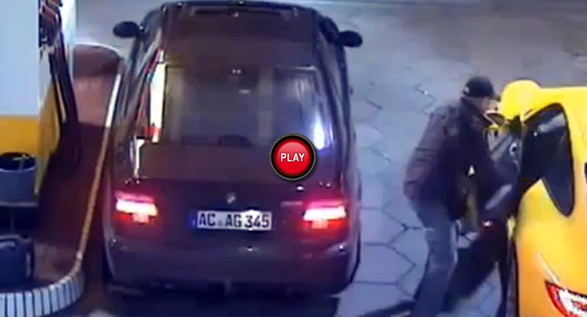  BMW M5 Passenger Steals a Porsche 911 at a Gas Station