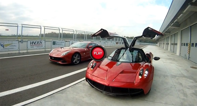  Pagani Huayra and Ferrari F12berlinetta Race Each Other on the Track