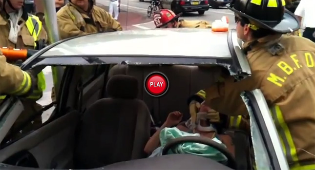  Watch Firefighters Cut Open a Hyundai Elantra to Rescue a Trapped Driver