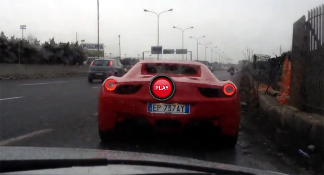  Cazzo! Watch a Ferrari 458 Spider Slide and Crash While Overtaking Another Car