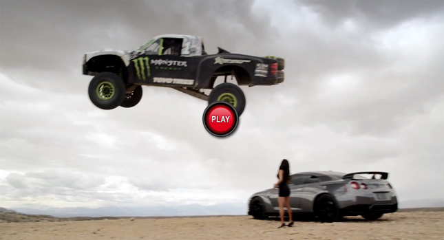  Watch an 850-HP Trophy Truck Rip Through the Mojave Desert at 150 MPH and Jump Over a GT-R