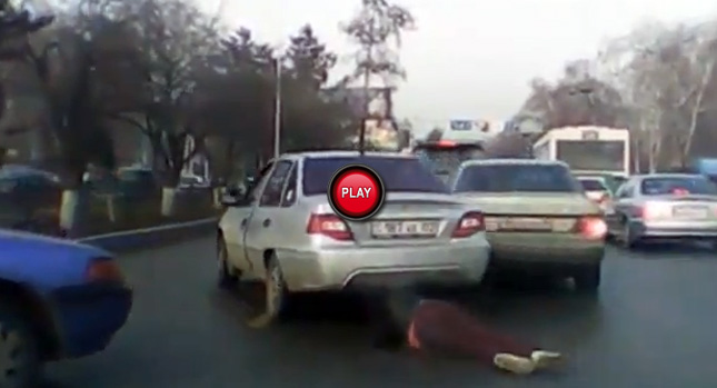  Woman Slips, Gets Tangled and Dragged by a Car in Kazakhstan, But Makes it Out Alive and Well