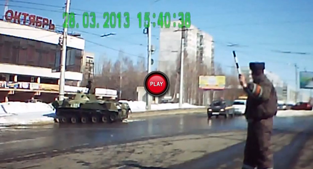  Russian Tank Hits a Snag, Then a Curb and a…Pole