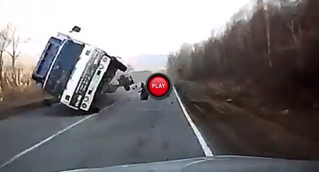  Car Acts as Ramp and Flips Truck Over in Russia